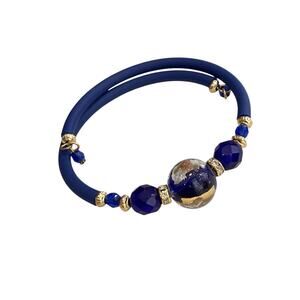 National Geographic Glass Venetian Blue Glamour Bracelet Royal Blue And Gold 7+”